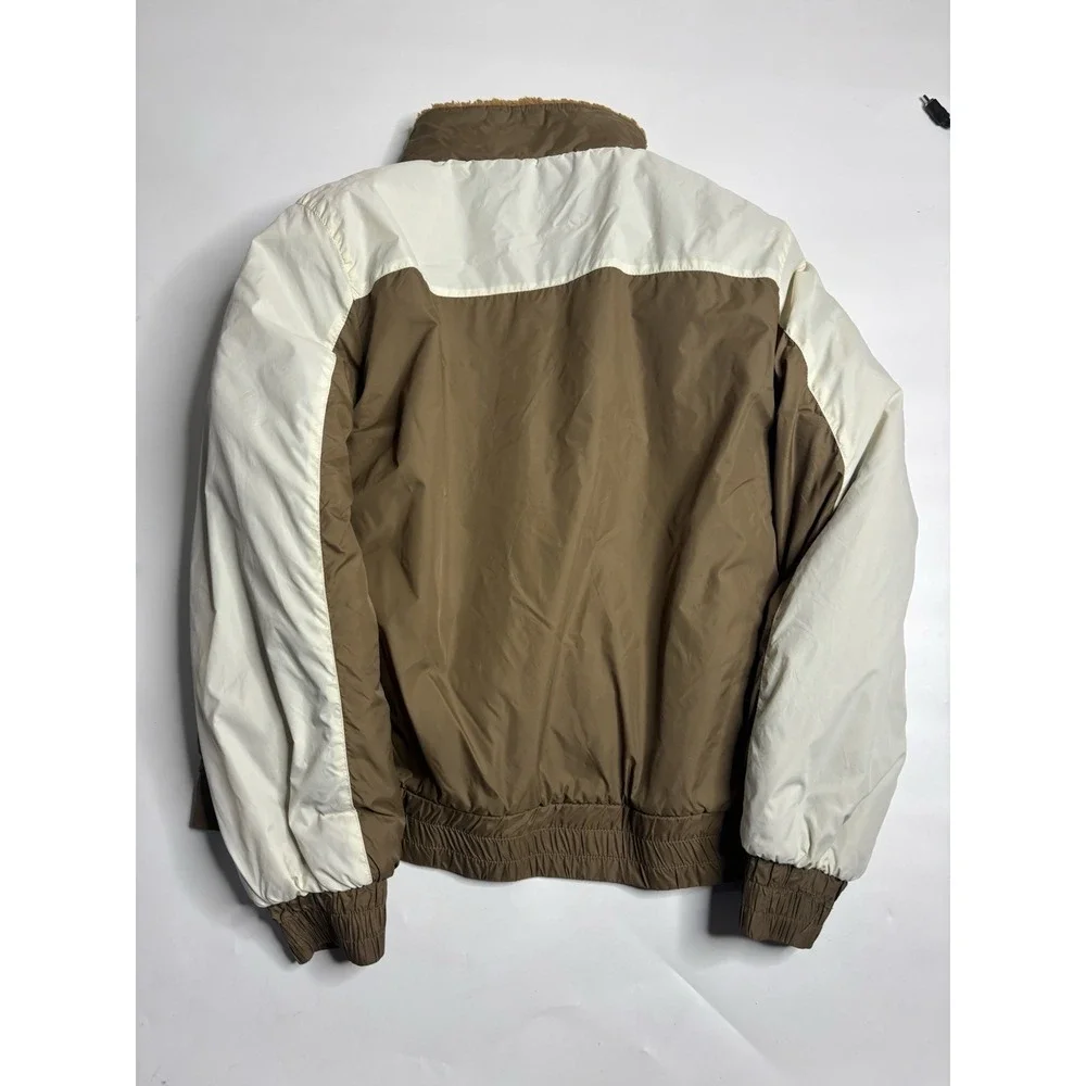 Zyia Reversible Sherpa Fleece Windbreaker Bomber Jacket Tan Cream Zip Up Women L